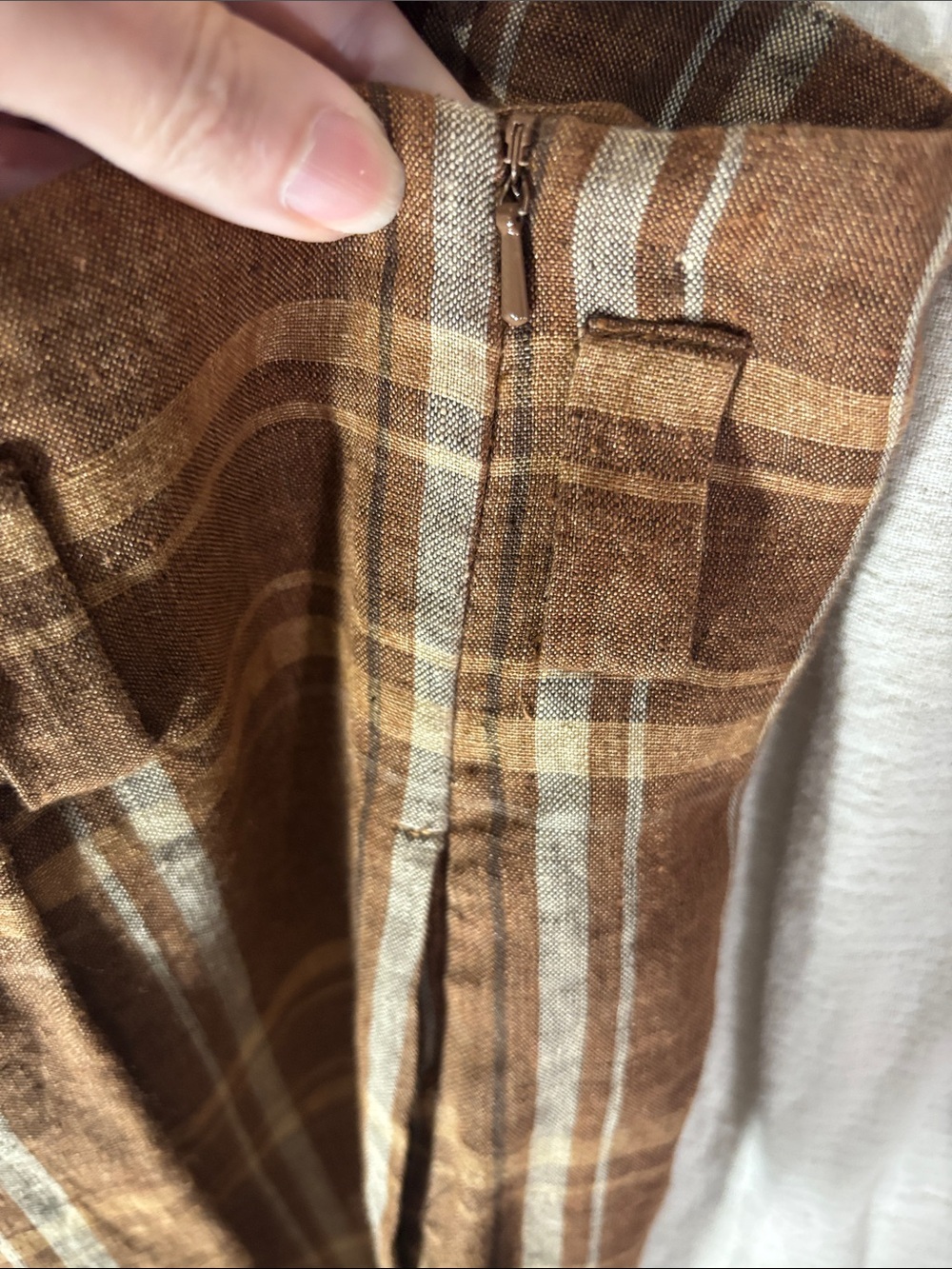 Isda & Co. 100% Linen High Waisted Plaid Trousers Brown Neutral Medium EUC - Picture 4 of 13